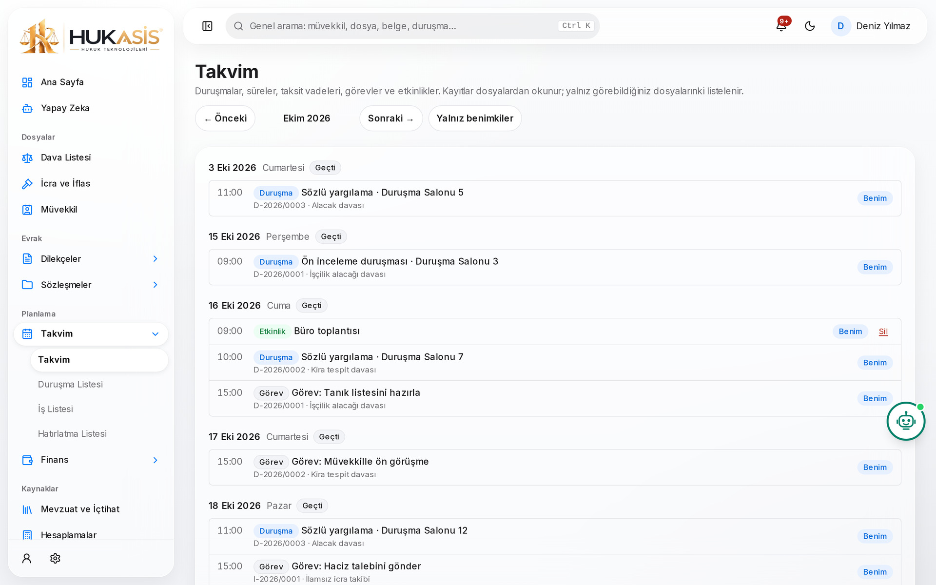 Takvim, duruşma ve süreler